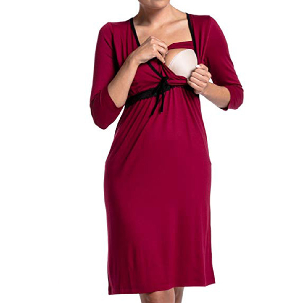

Maternity Lace Bow 3/4 Sleeve Dress