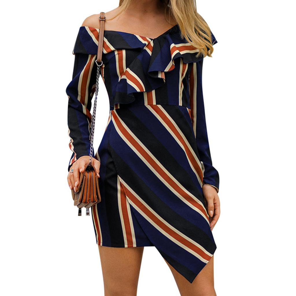 

Stripe Ruffled Long-sleeve Mini Dress