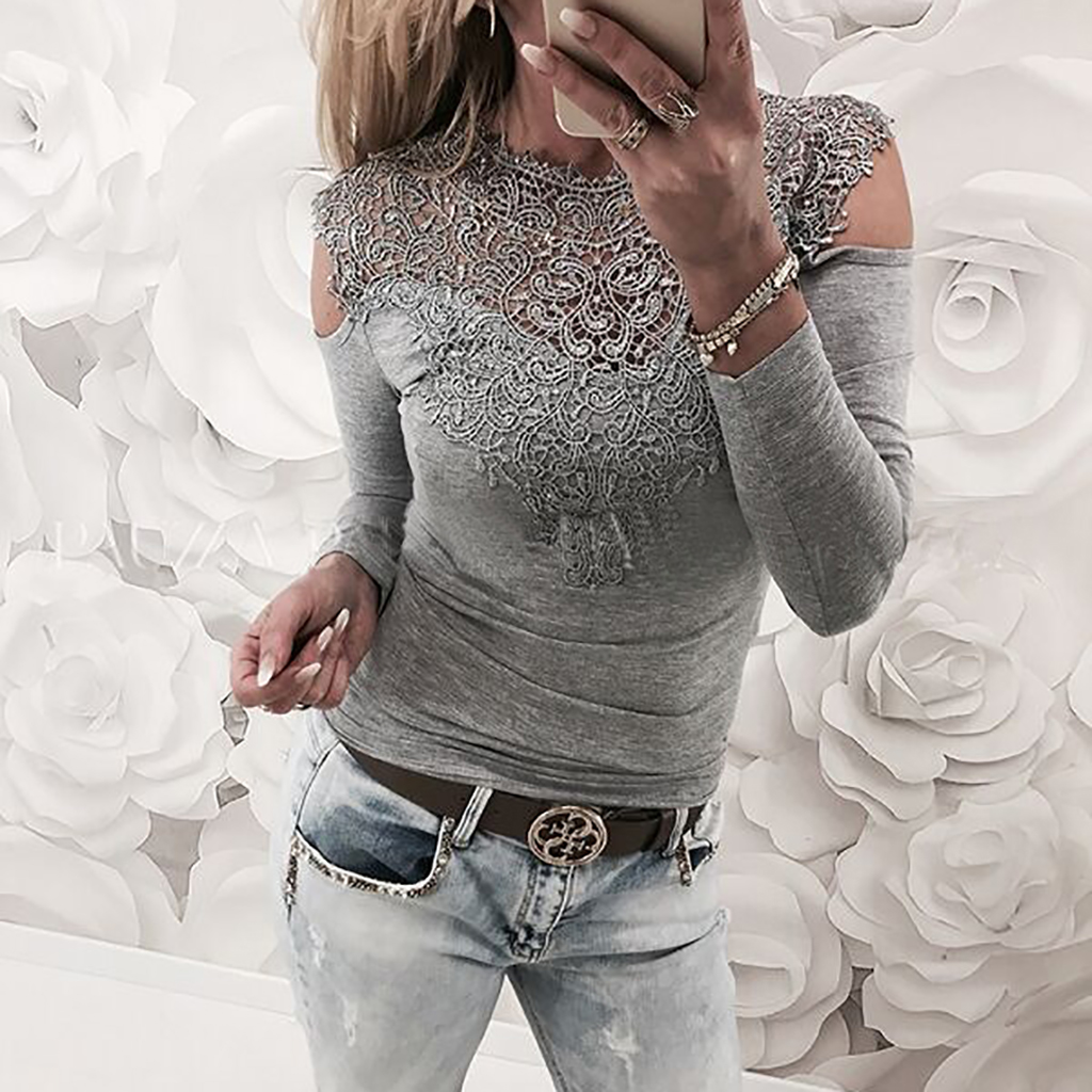 

Women‘s Lace Collar Cold Shoulder Tee