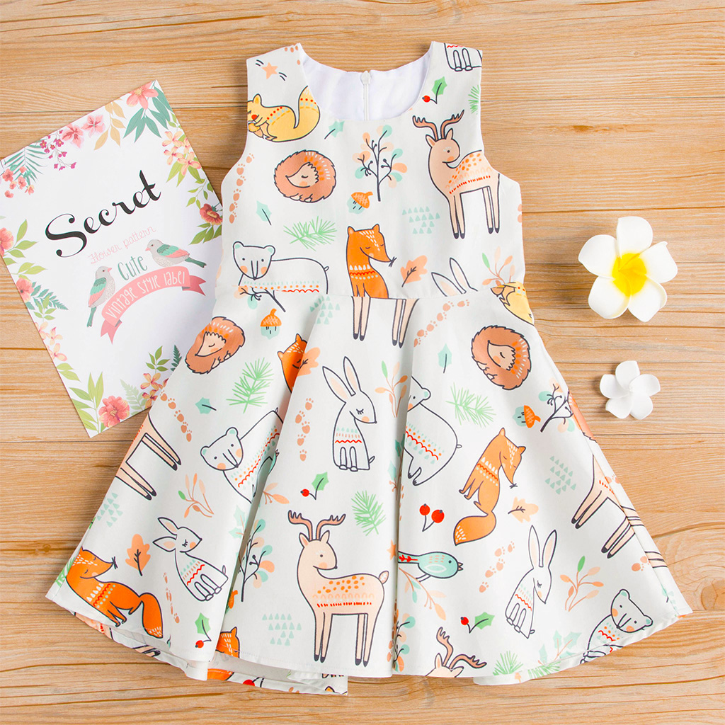 

Cartoon Animals Sleeveless Dress for Baby and Toddler Girls