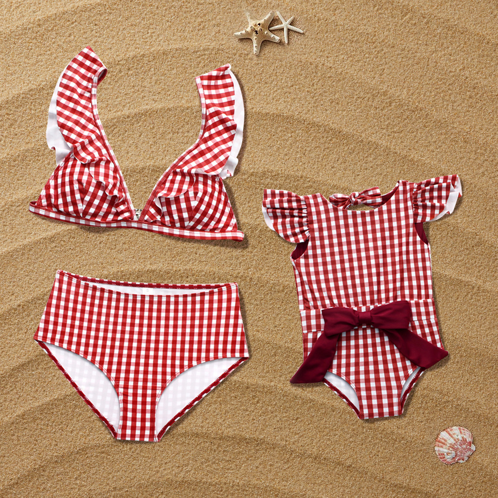 

Mommy and me Family matching Swimwear Swimsuit Bikini 1-piece 2-piece Sets Plaid