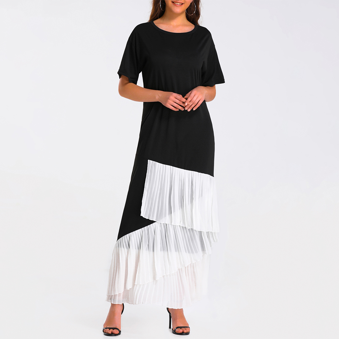 

Women Short-sleeve Patchwork Maxi Dress