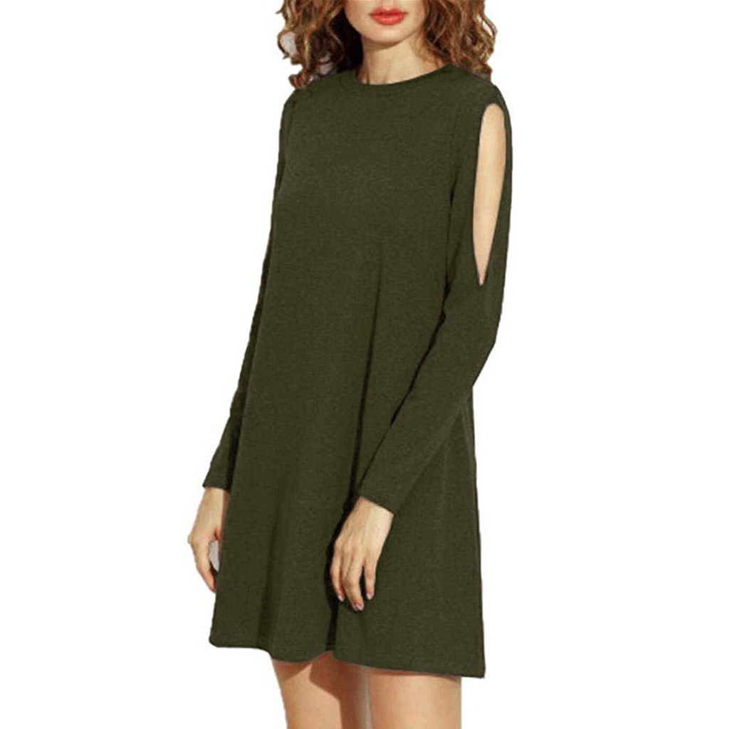 

Fashionable Open Shoulder Pure Color Dress