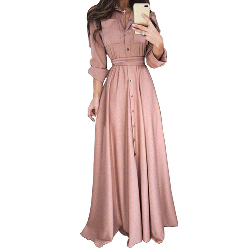 

Solid Waist Tie Maxi Dress