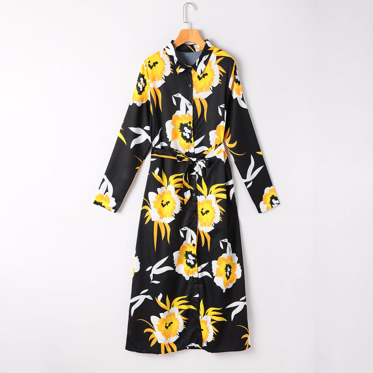 

Printed Front Buttons Waist Casual Dress