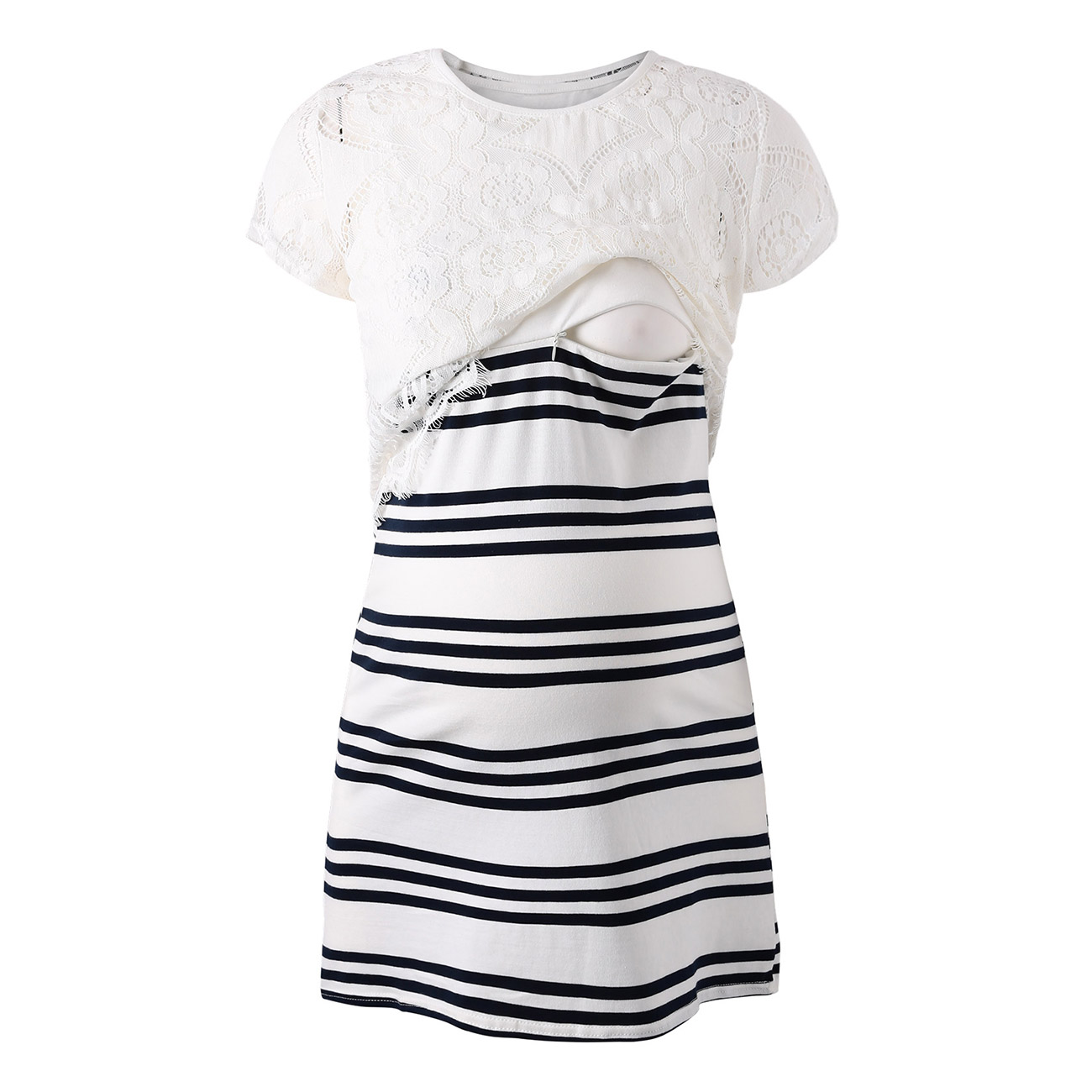 

2-piece Lace Top and Striped Maternity Dress