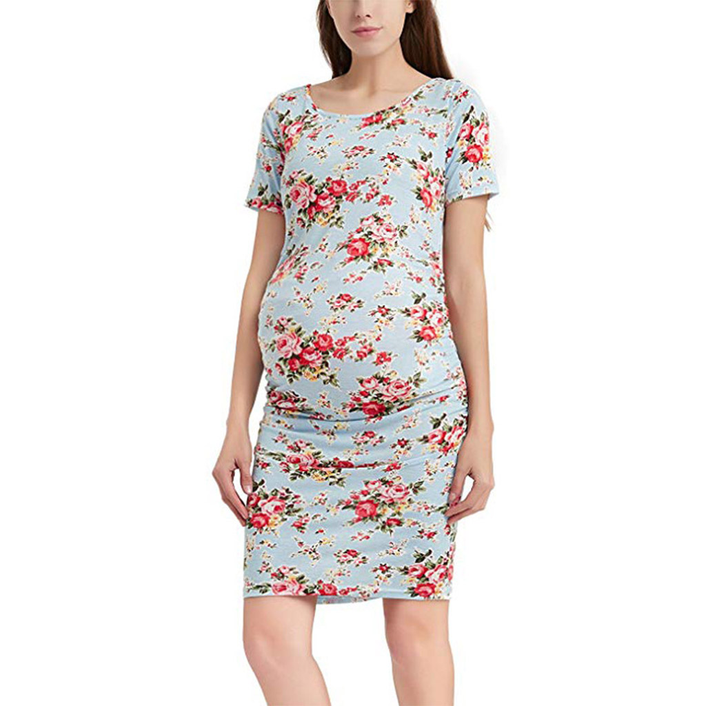 

Floral Elasticized Short Sleeves Maternity Dress