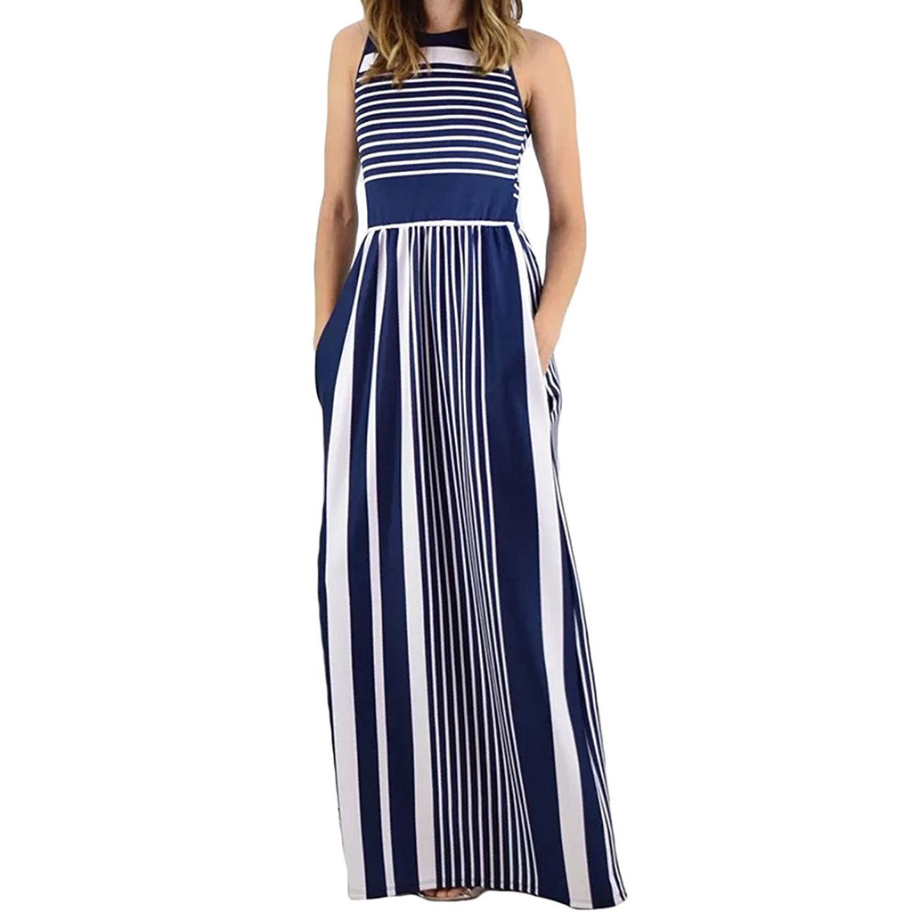 

Chic Striped Sleeveless Maxi Dress