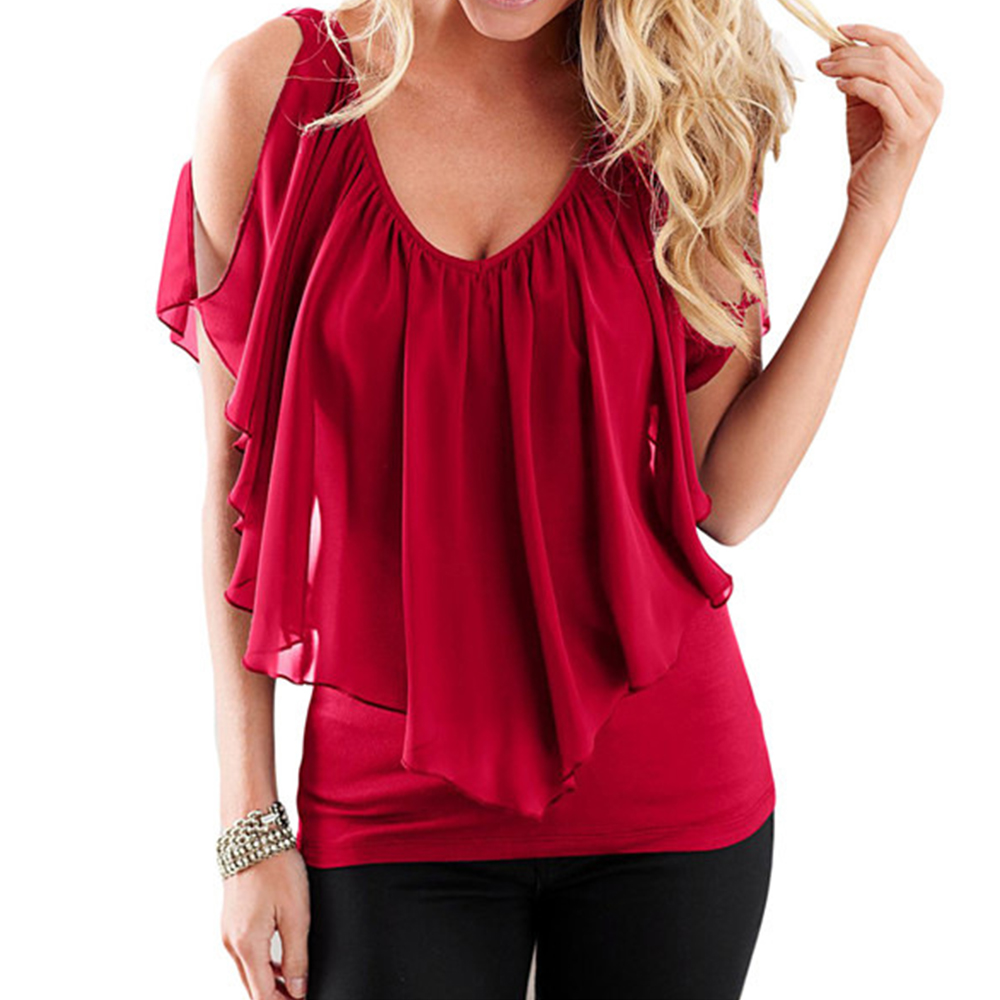 

Women Ruffled Cold Shoulder Top