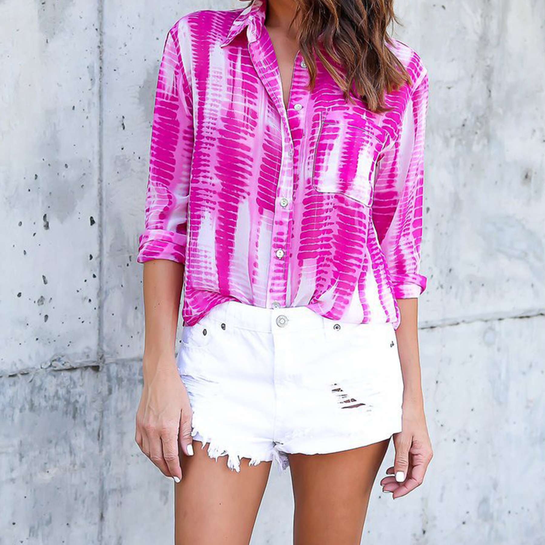 

Women Bright Color Pocket Shirt