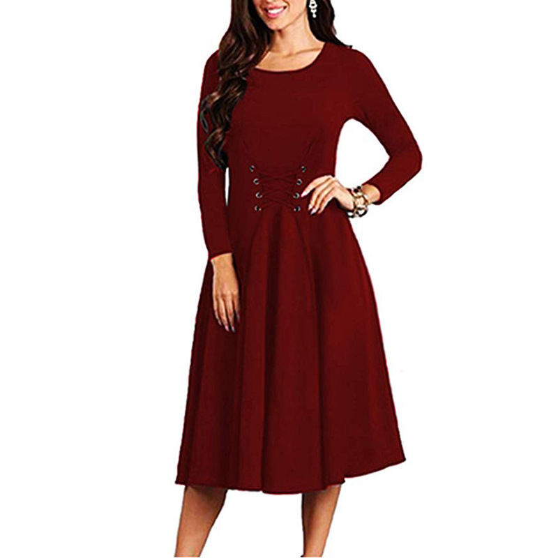 

Solid Lace-up Dress