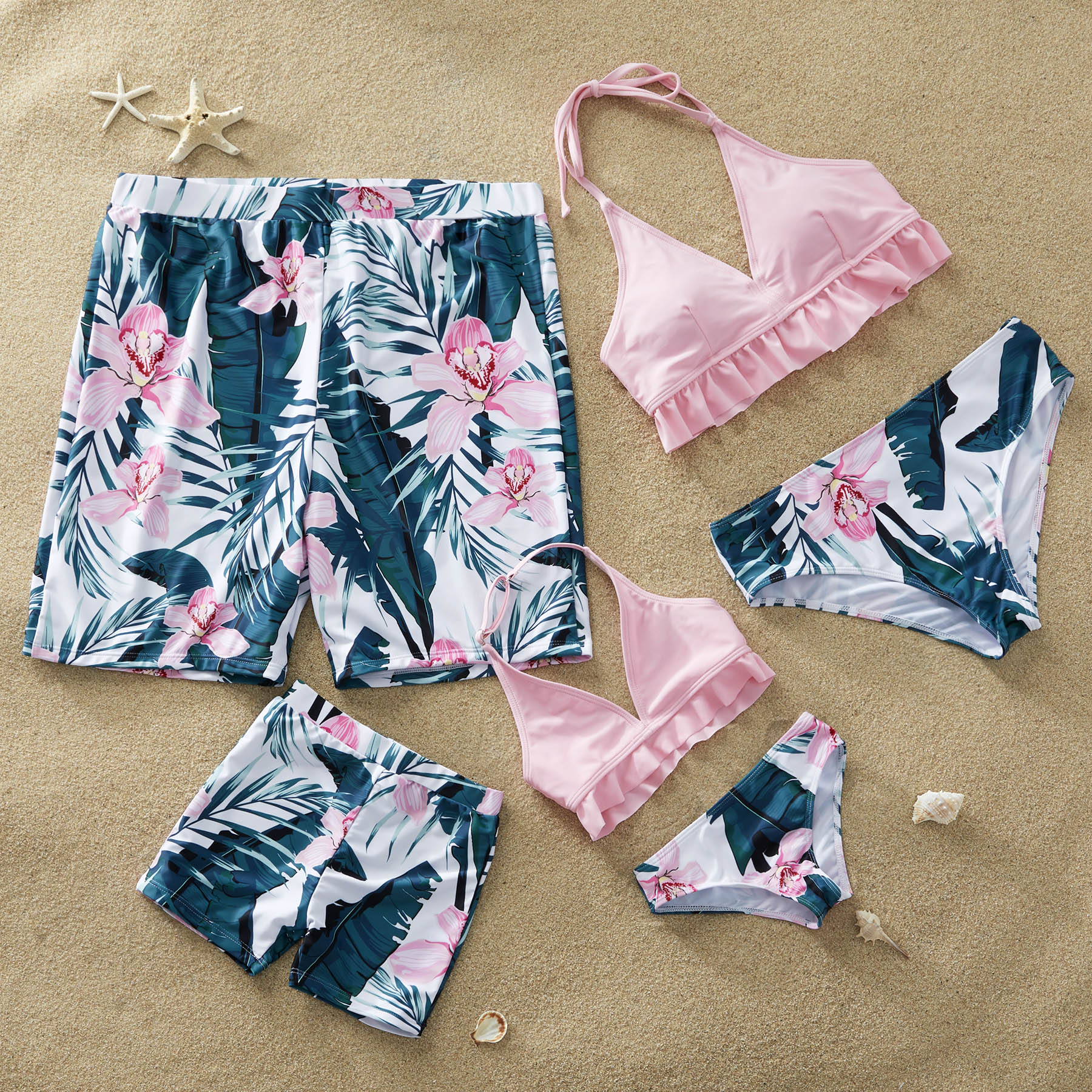 

Pink Flower Printed Family Matching Swimsuit