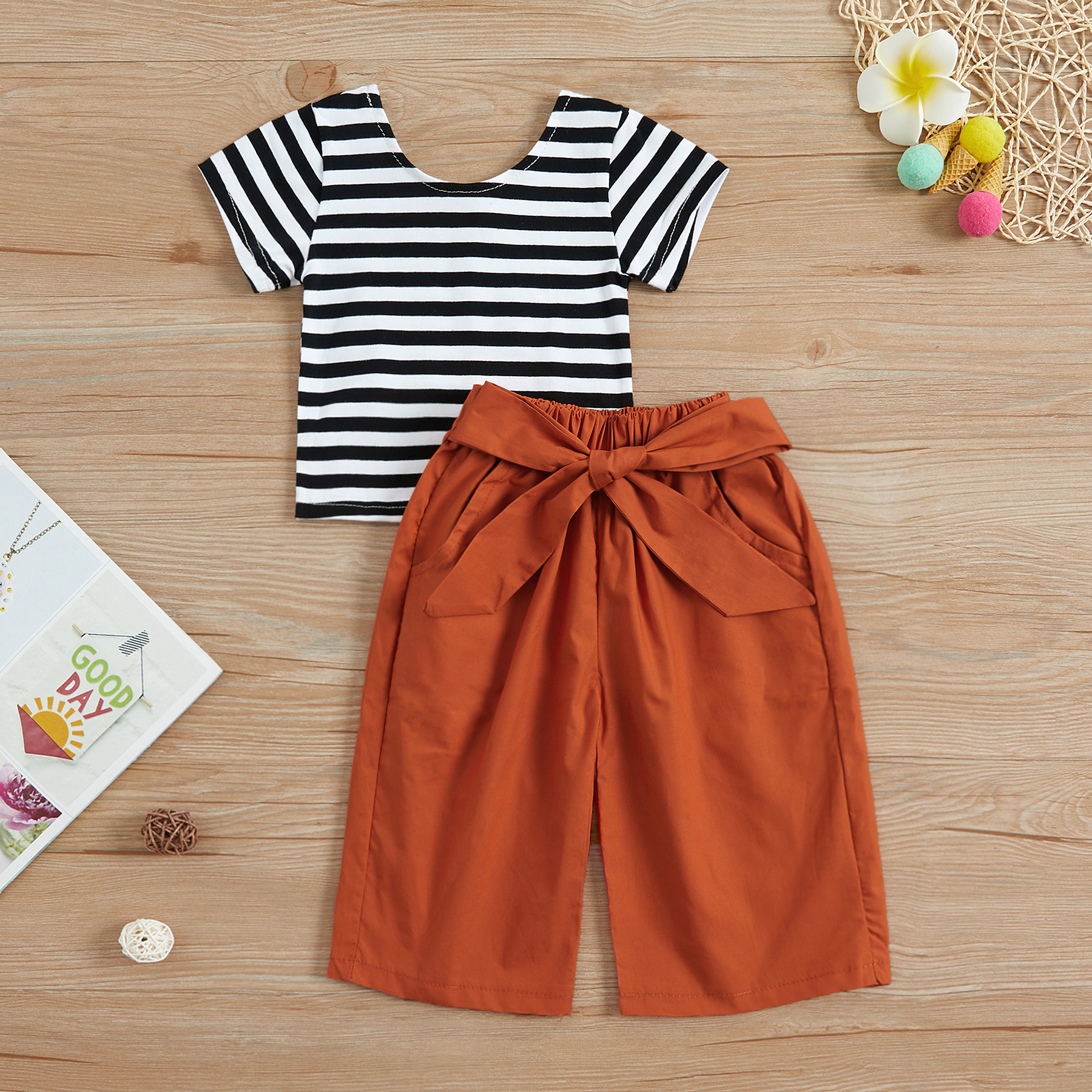 

2-piece Striped Top and Solid Bow Pants for Toddler Girl / Girl