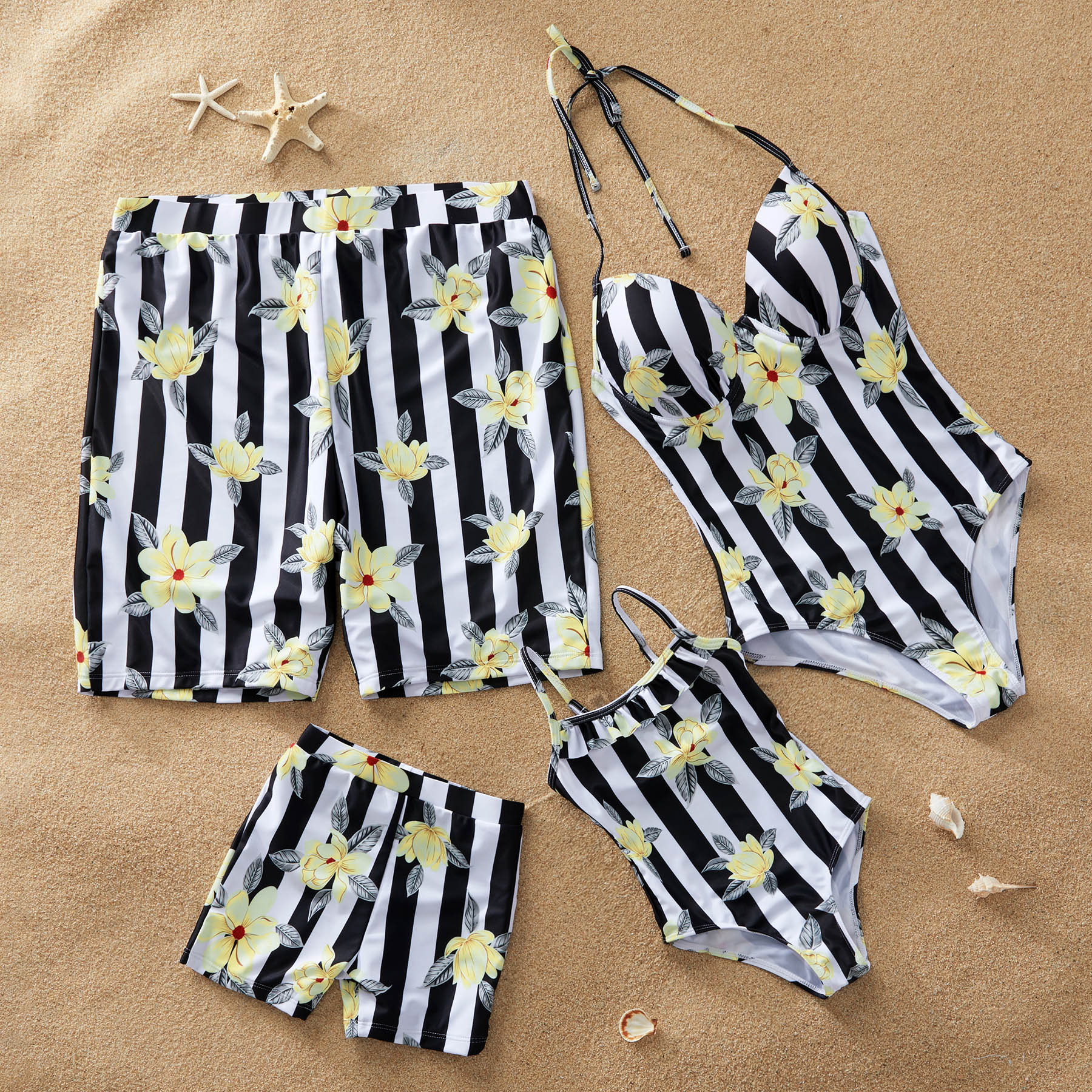 

Strip and Flower Family Matching Swimwear