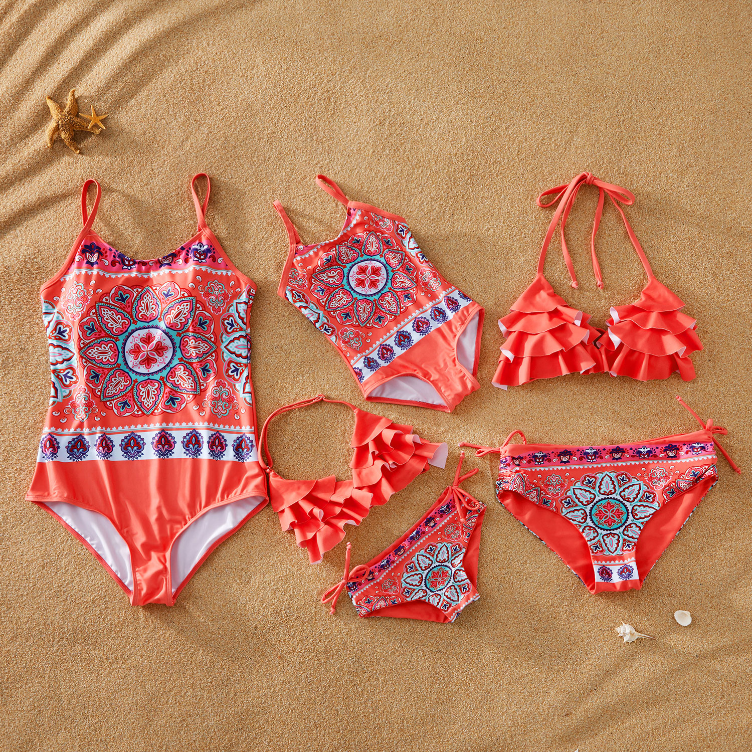 

Mosaic Flower Graphic Print Swimwear For Mommy and Me