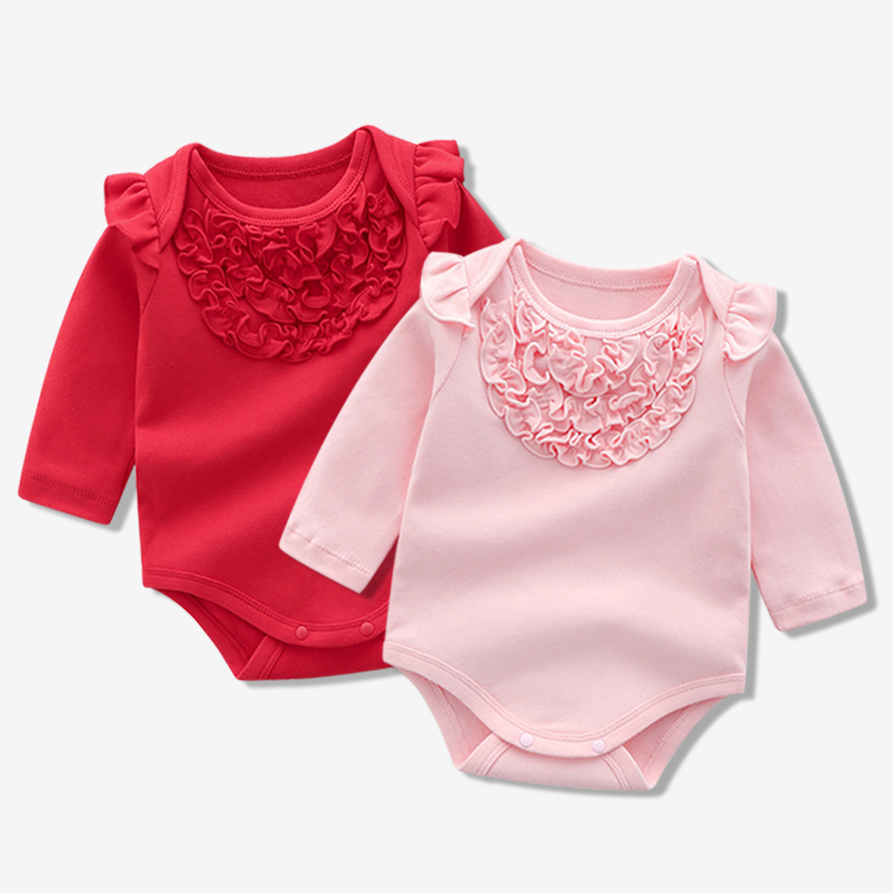 

Baby Solid Floral Decor Long-sleeve Bodysuit