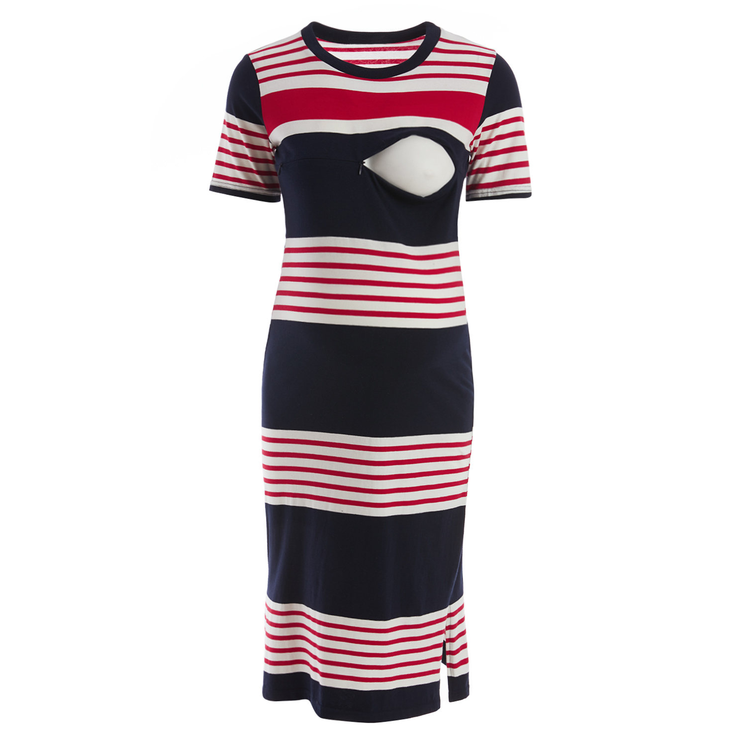 

Round Neck Strip Nursing Dress