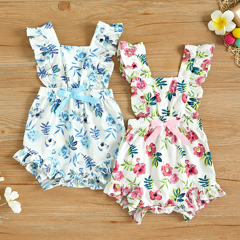 

2019 New Summer Flutter-sleeve Bowknot Backless Baby Girls Bodysuit Romper