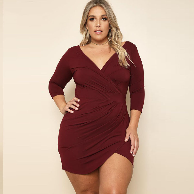 

Glamorous V Neck Plus-size Body-con Dress