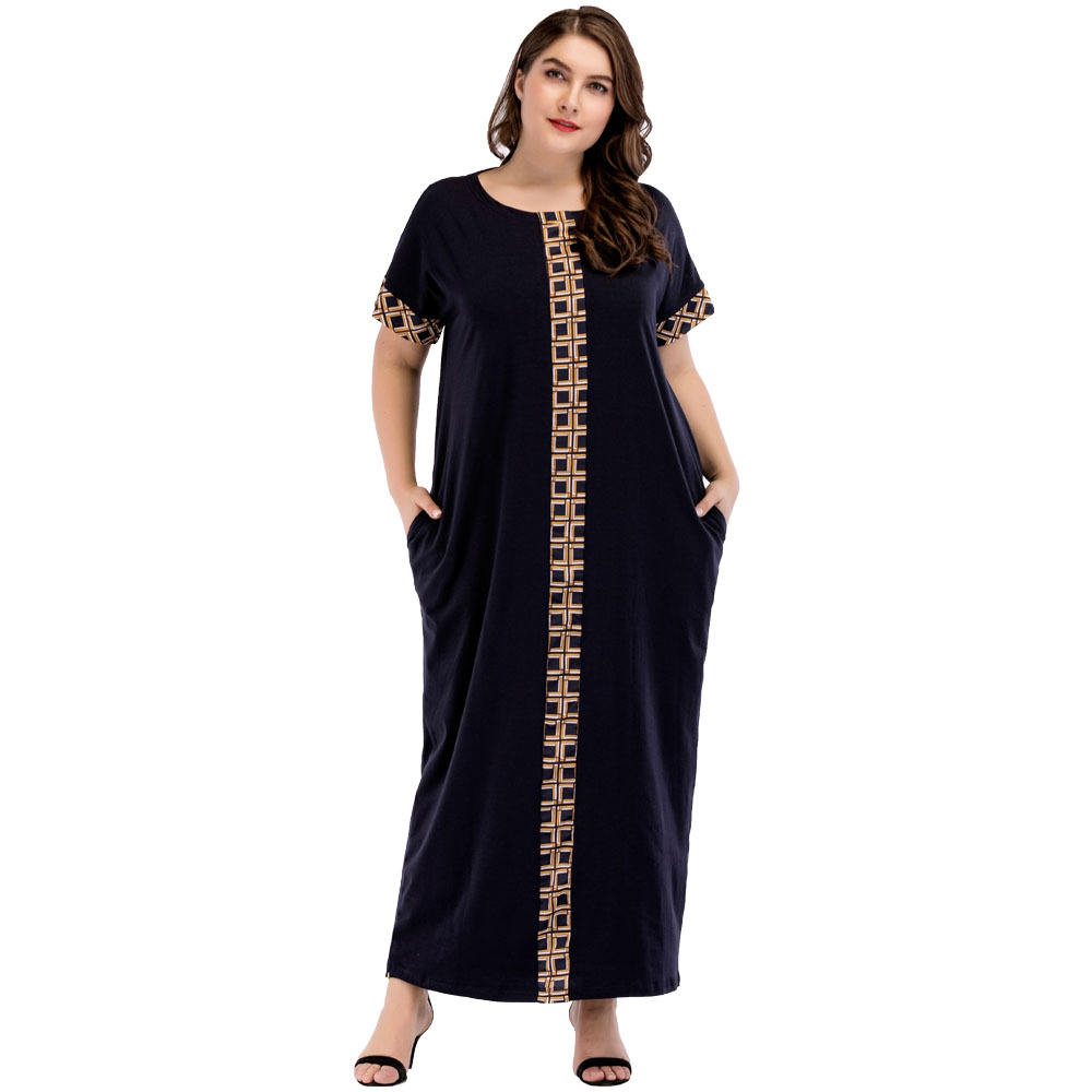 

Trendy Patchwork Short-sleeve Maxi Plus-size Kaftan Dress