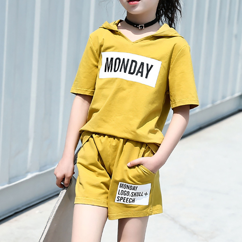 

Casual Letter Print Hooded Top and Shorts Set