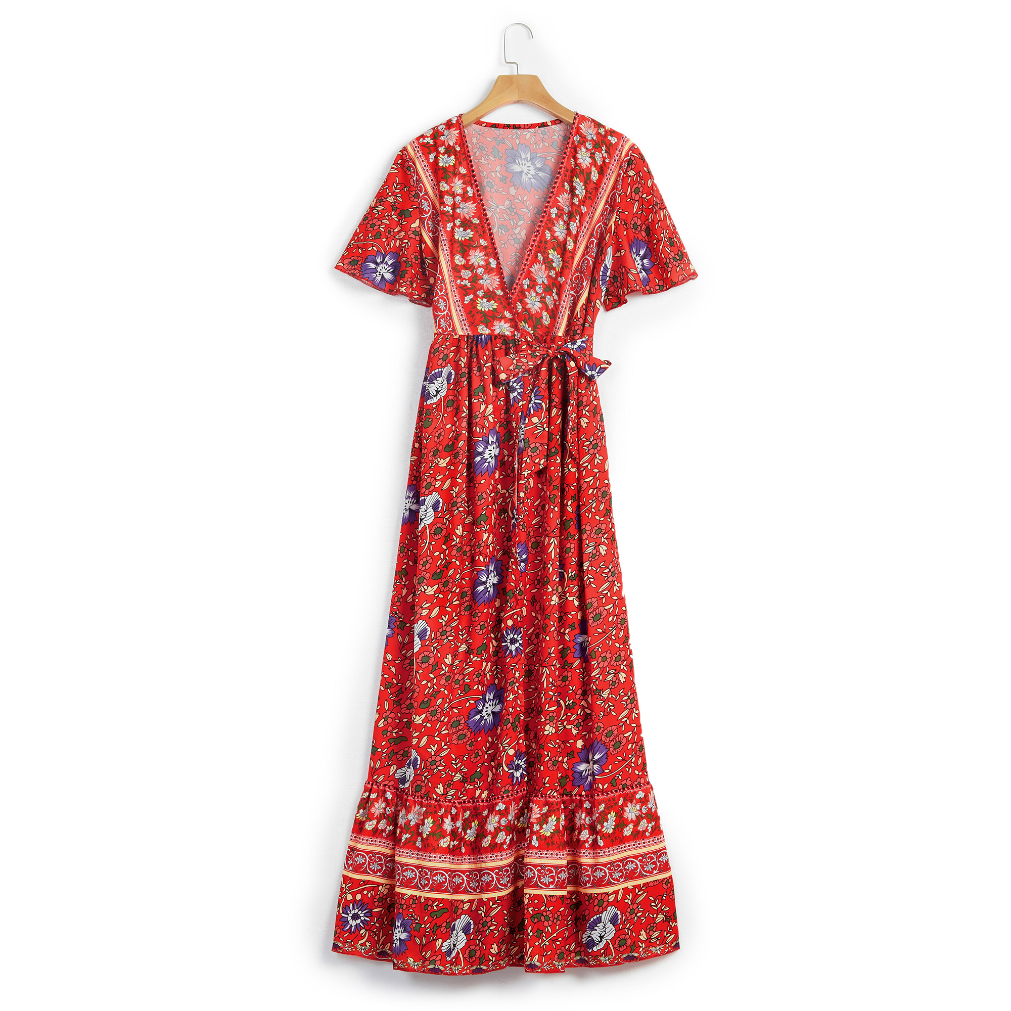 

Floral Printed Bohemia Shore Sleeve Maxi Dress