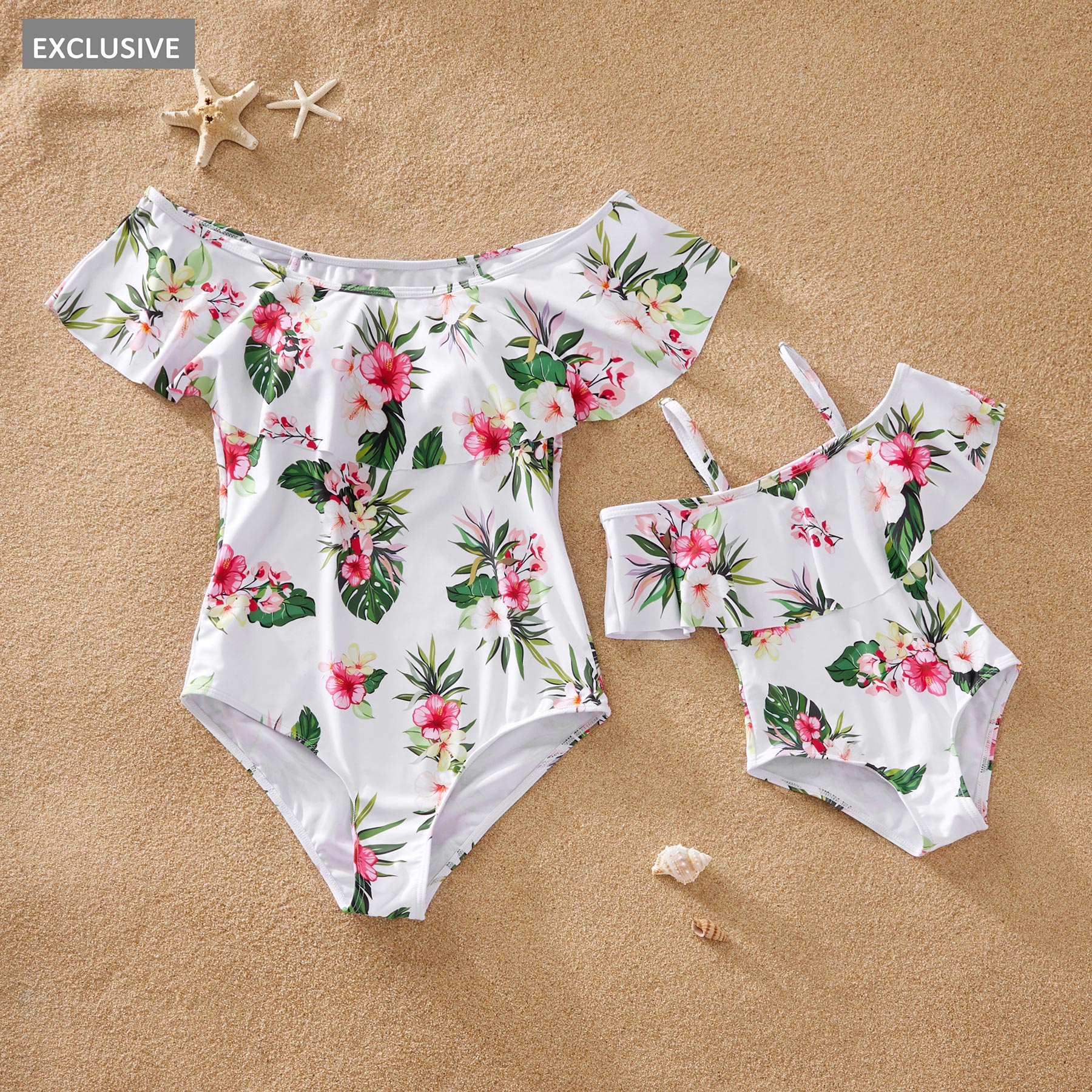 

Mosaic Flounce Off Shoulder Swimwear For Mommy And Me