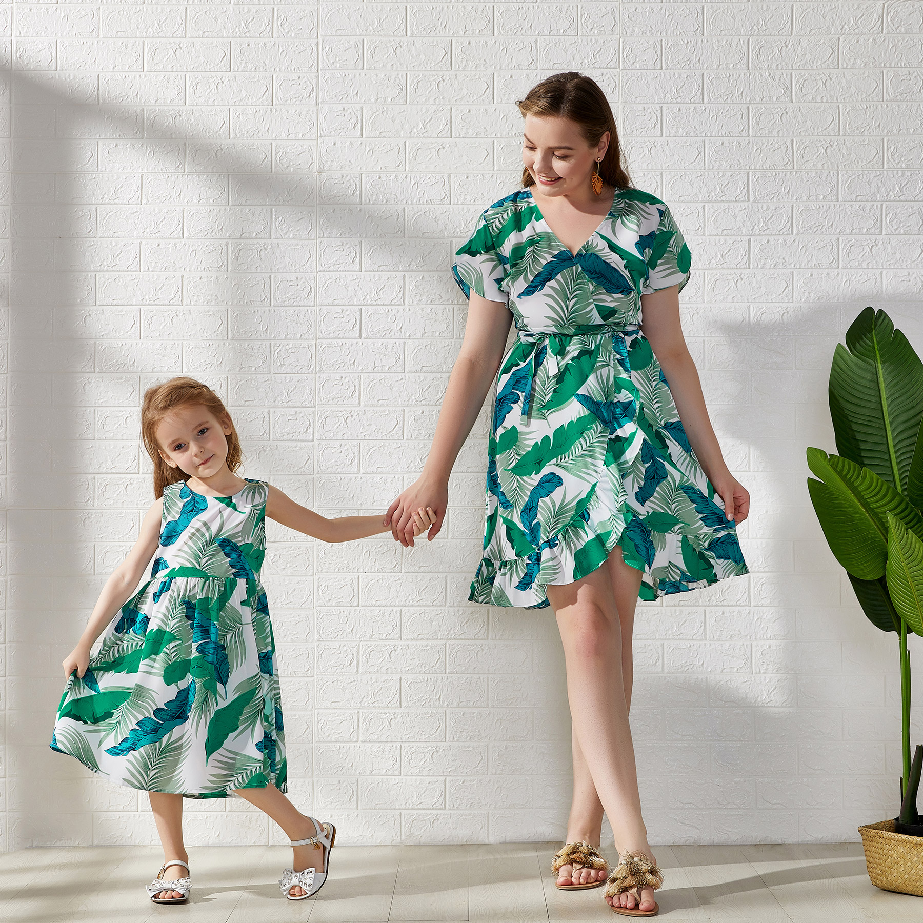 

Leaf Printed Matching Dresses