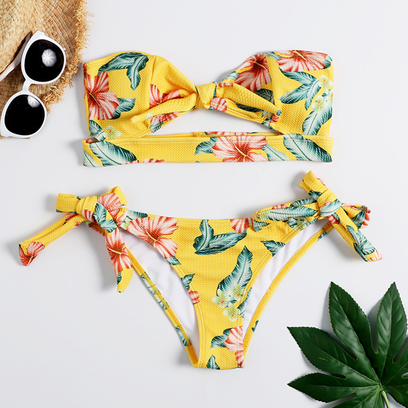 

Sassy Floral Printed Strapless Bikini Set