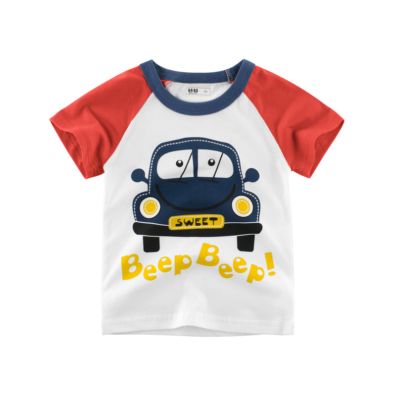 

Pretty Cartoon Car Color Block Tee