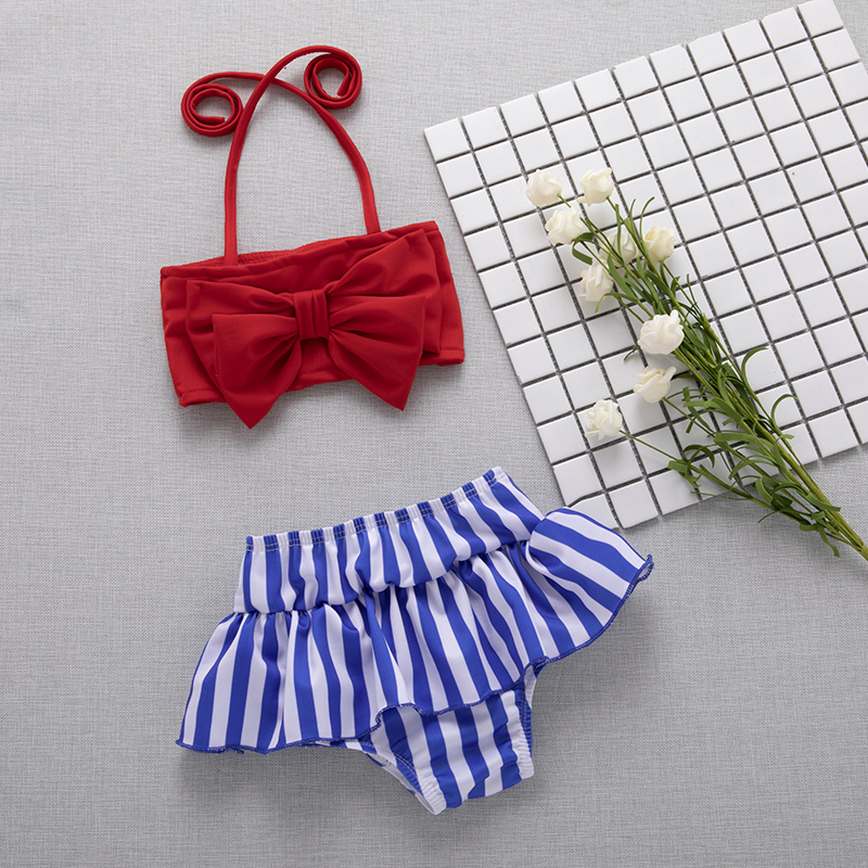 

Baby/Toddler Girl's Bow Strap Stripe Swimsuit