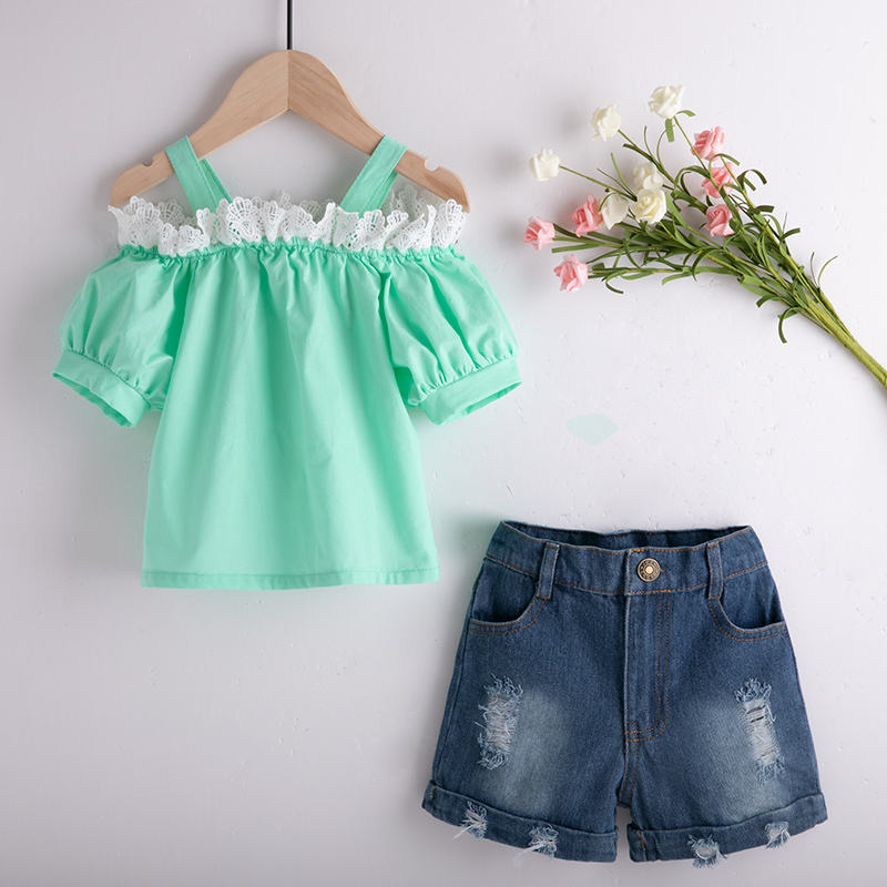 

Baby/Toddler Girl's Lace Strap Top and Denim Shorts Set