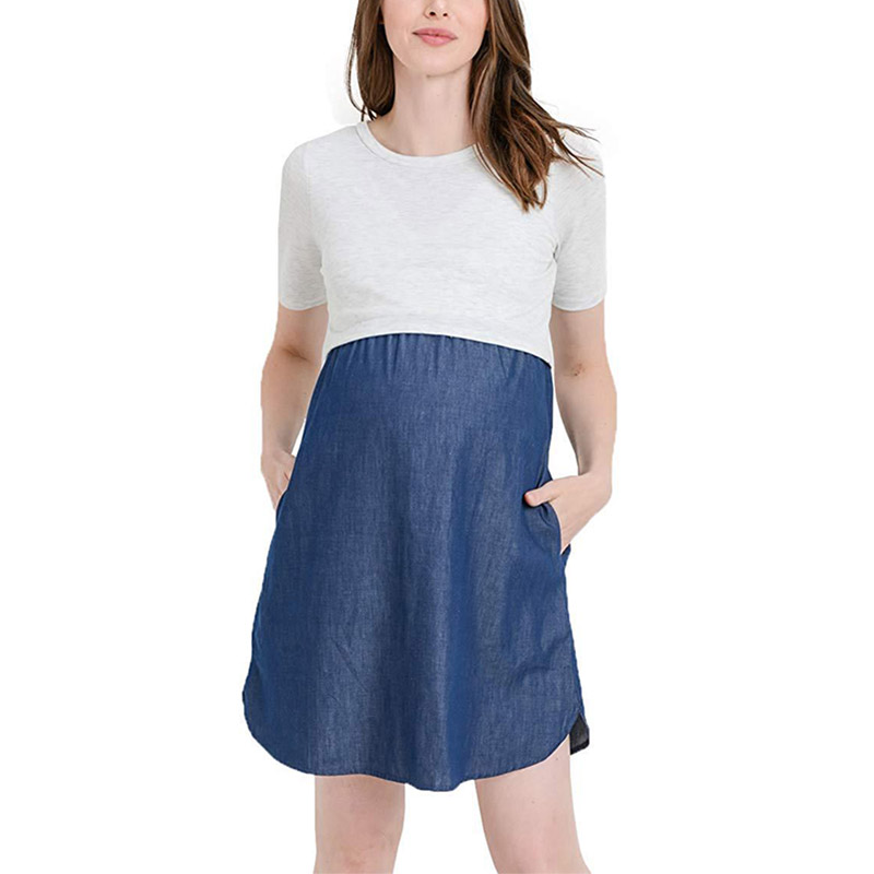 

Sassy Color Contrasted Maternity Nursing Dress