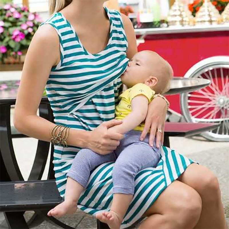 

Elegant Striped Sleeveless Nursing Dress