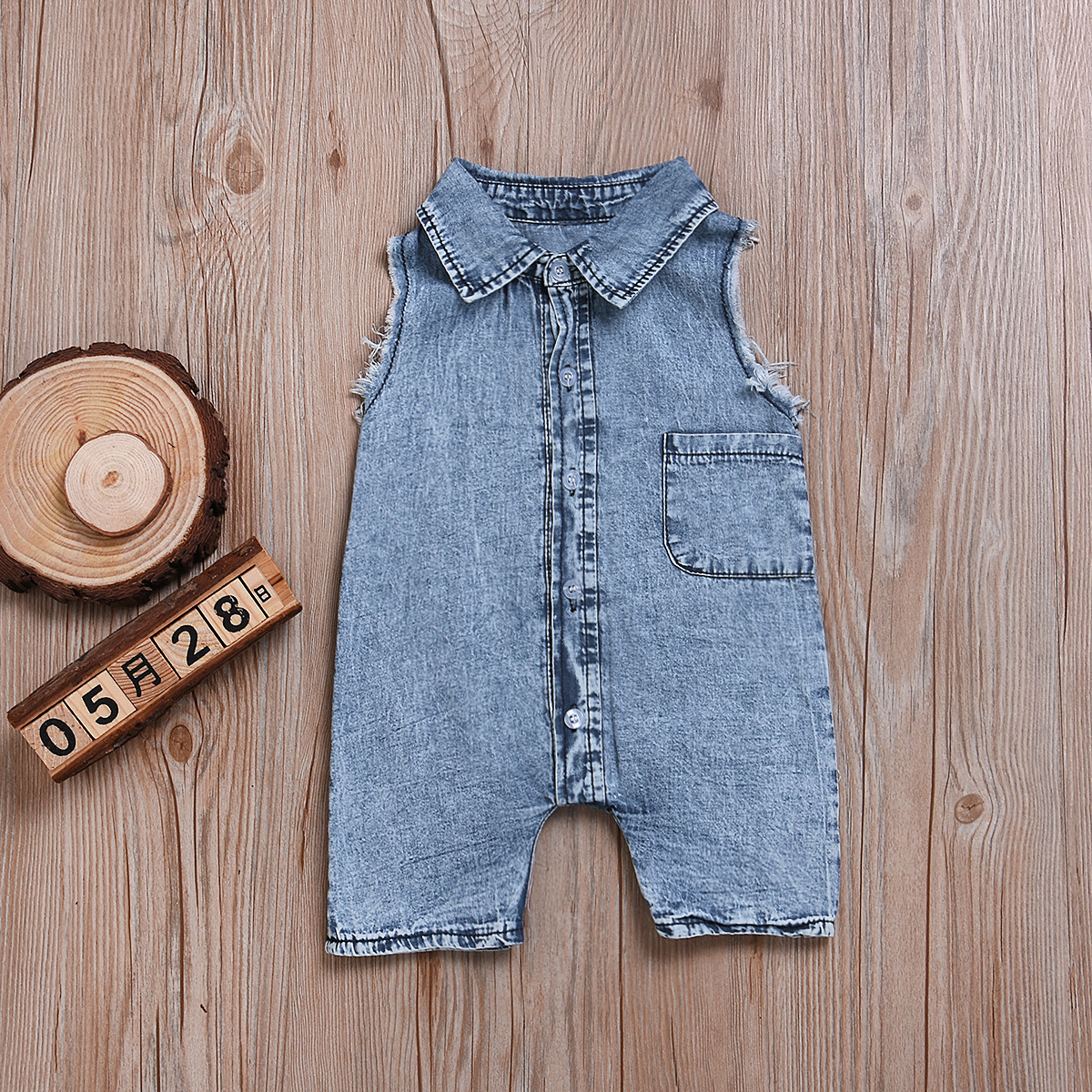 

Baby / Toddler Pocket Sleeveless Denim Jumpsuit