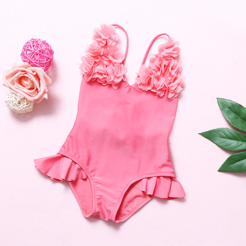 

Shiny 3D Flower Decor Ruffled Swimsuit