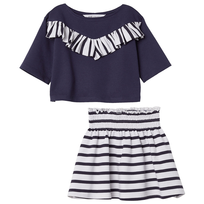 

Trendy Striped Ruffle Top and Skirt Set