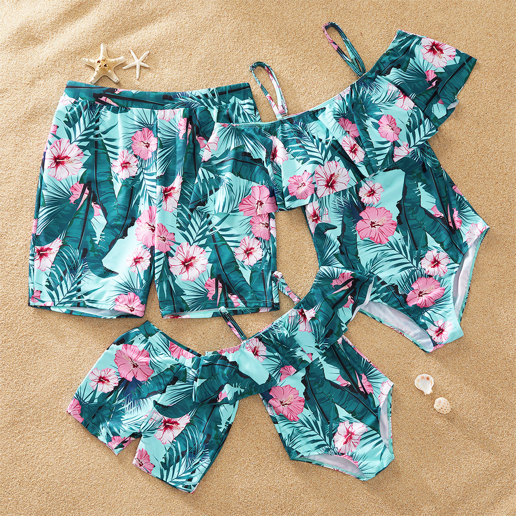 

Leaf and Floral Print Family Matching Swimwear