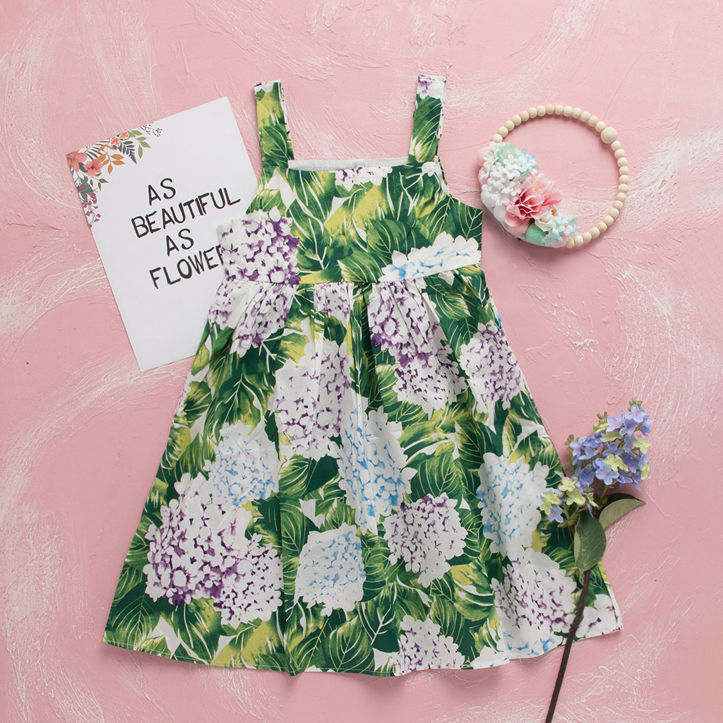 

Pretty Flower Leaf Print Strap Dress