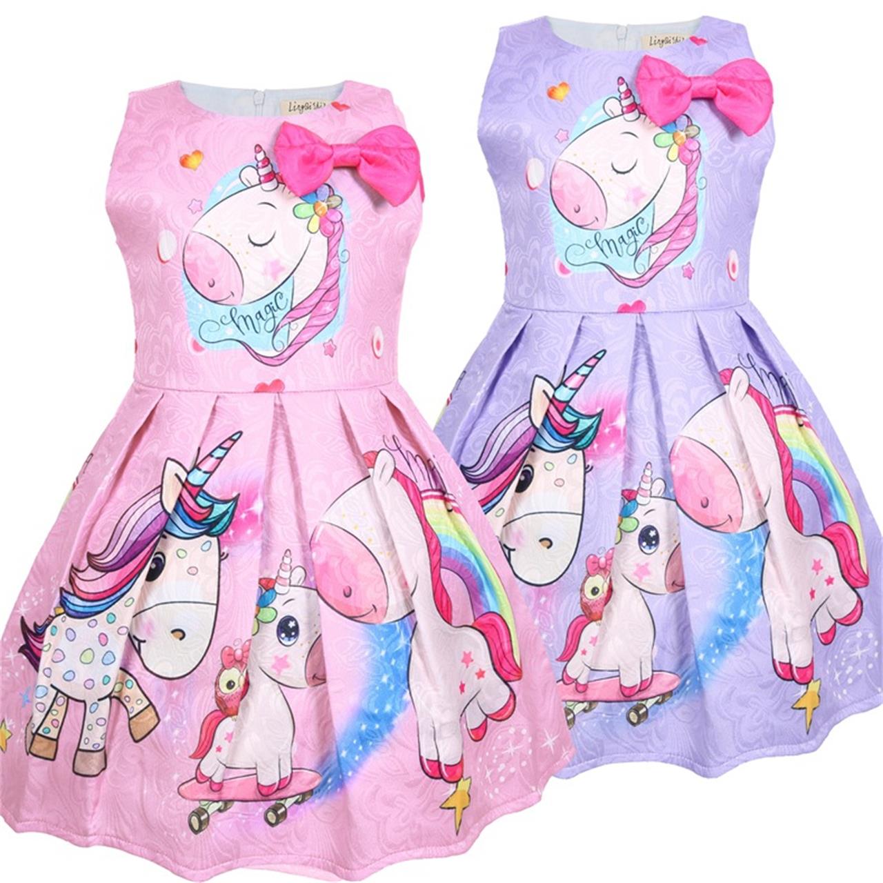 

Cute Unicorn Pattern Bow Decor Dress