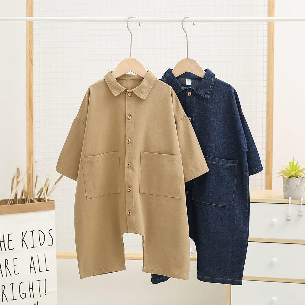 

Baby / Toddler Denim Long-sleeve Polo Collar Jumpsuit