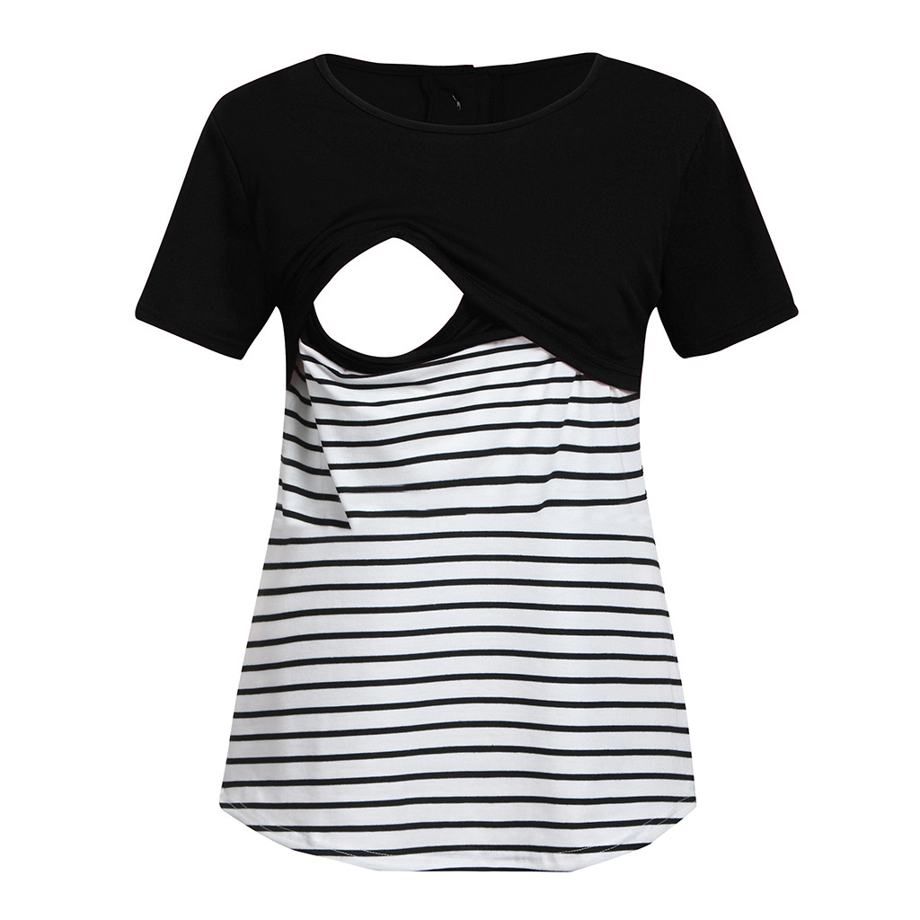 

Trendy Stripe Color-blocked Nursing Tee
