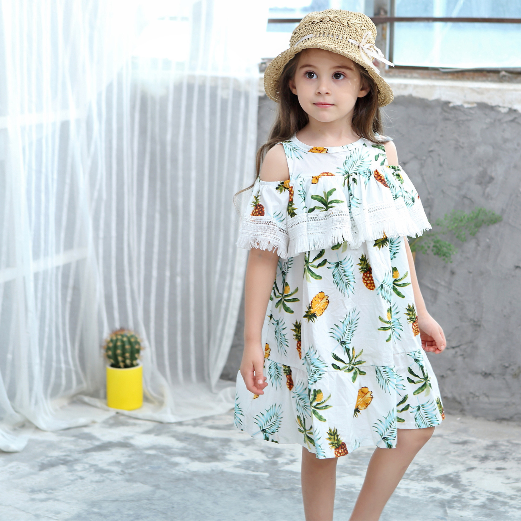 

Sweet Pineapple Print Cold Shoulder Dress