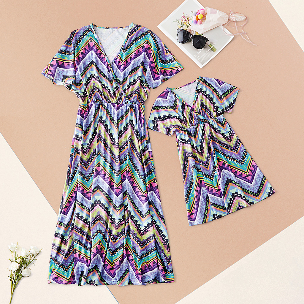 

Color Stripe Matching Dresses