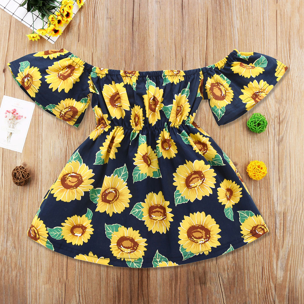 

Off Shoulder Sunflower Print Dress