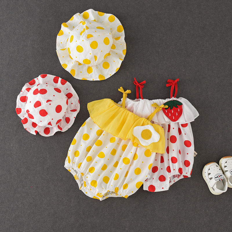 

2-piece Baby Dotted Fruit Print Bodysuit and Hat