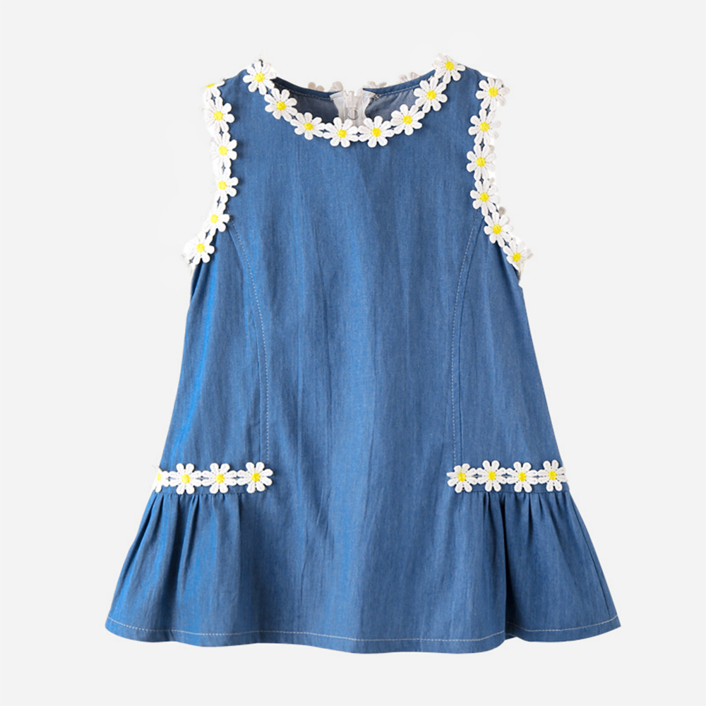 

Flower Decor Sleeveless Denim Dress