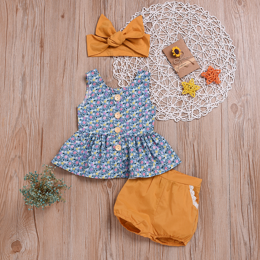 

Floral Print Top and Shorts Headband Set
