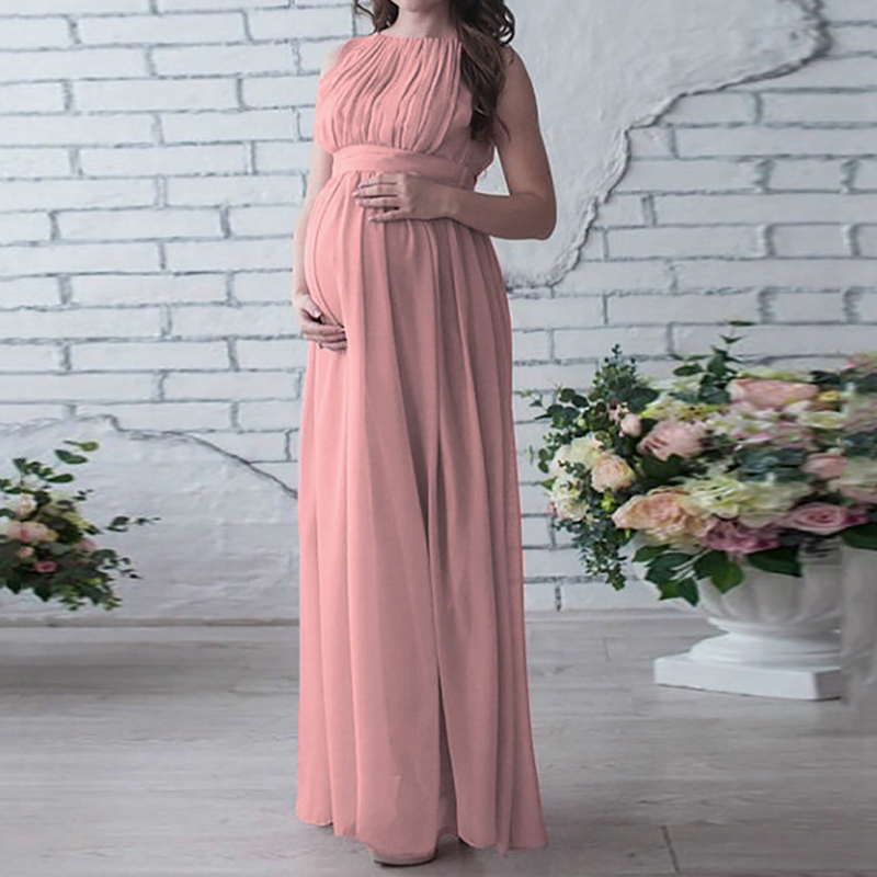 

Elegant Solid Sleeveless Maternity Maxi Dress