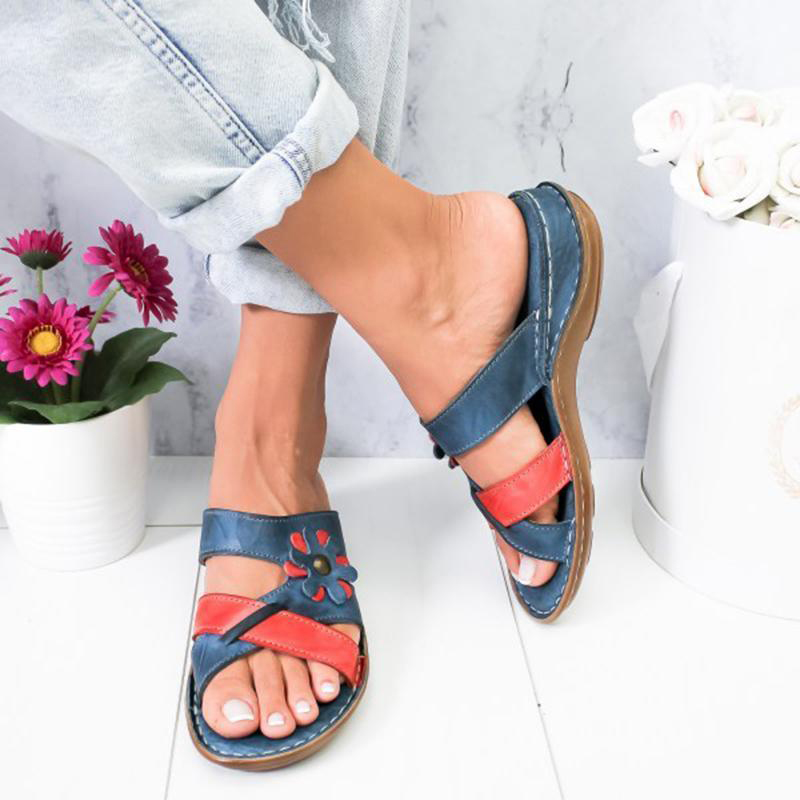 

Vintage Flower Decor Colorblock Sandals